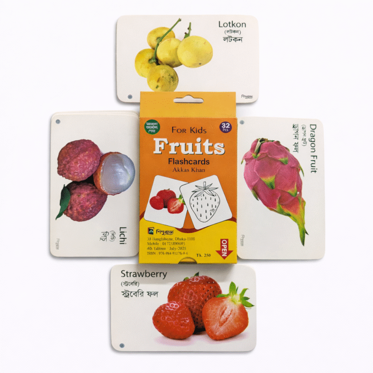 Fruits flash cards for kids learning fruit names in Bangla and English