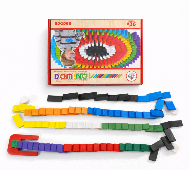 Colorful wooden domino set for kids learning and play